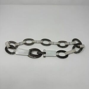Vintage Y2K‎ Sandy Duftler Silver/White Designed Chain Belt Women's Large
